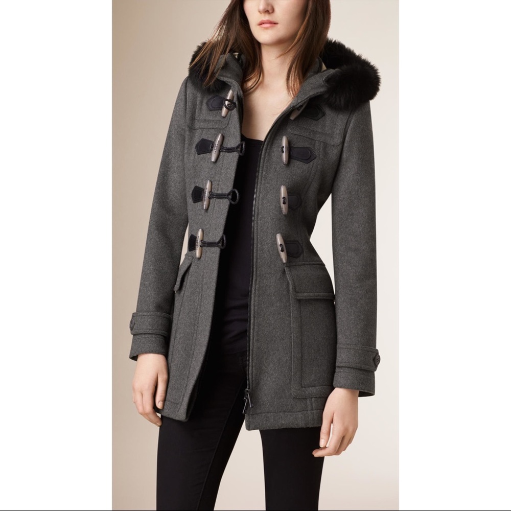 Burberry Fox Fur Trim Hood Duffle Coat